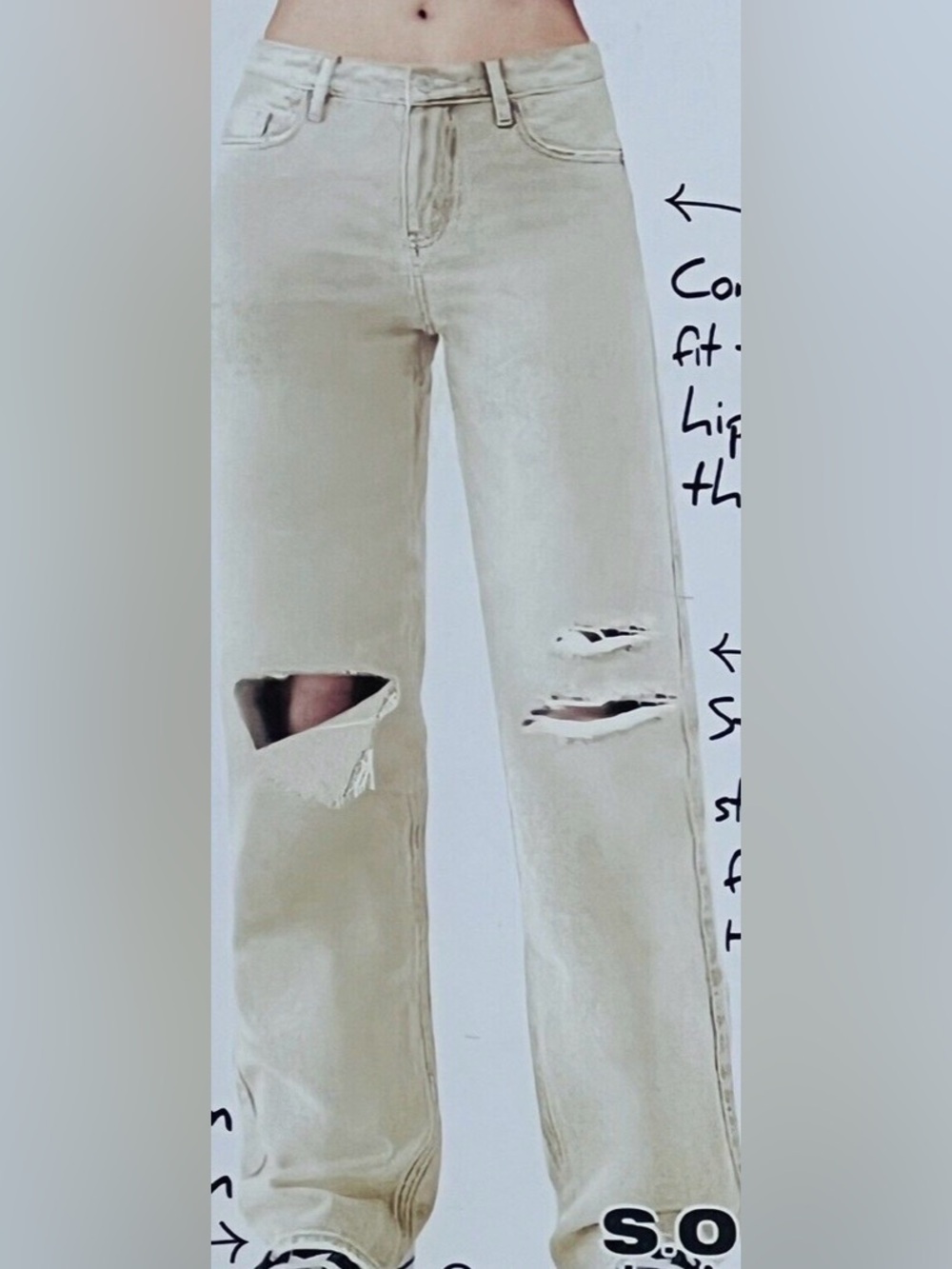 S.O.N.G 90's Boyfriend Jeans Low Rise BEIGE Denim